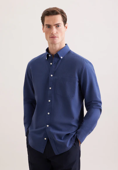 Regular Chemise en lin Uni in Bleu Foncé |  Seidensticker Onlineshop