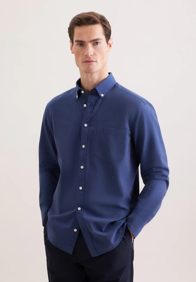 Regular Chemise en lin Uni in Bleu Foncé |  Seidensticker Onlineshop