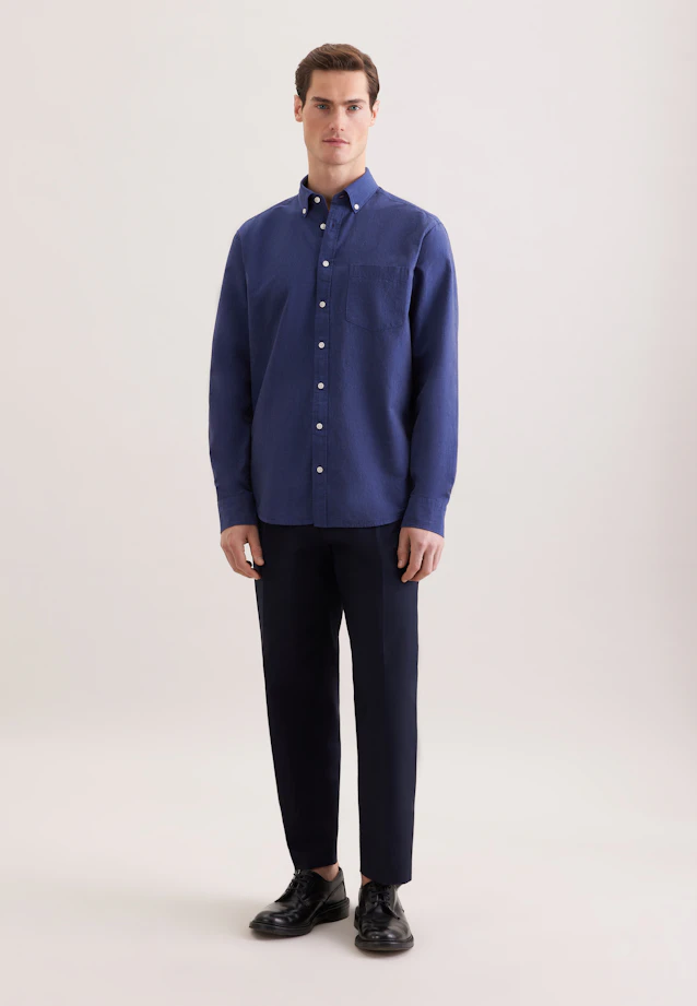 Regular Chemise en lin Uni in Bleu Foncé |  Seidensticker Onlineshop