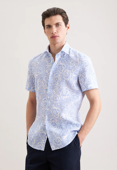 Slim Leinenhemd Druck in Hellblau |  Seidensticker Onlineshop