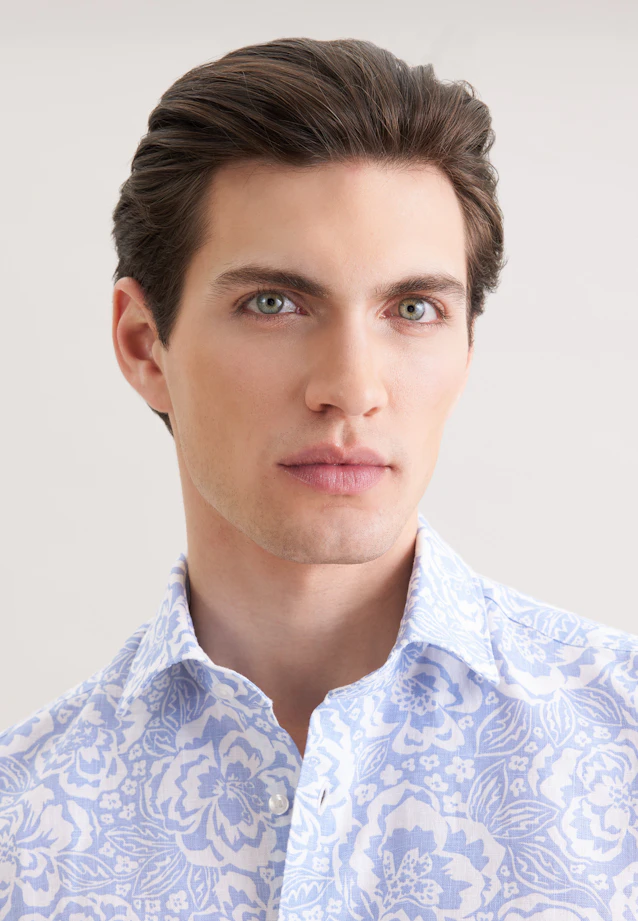 Slim Leinenhemd Druck in Hellblau |  Seidensticker Onlineshop