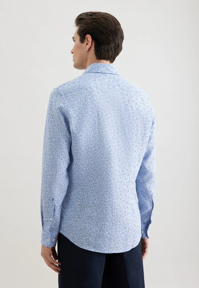 Shaped Linen shirt Print in Mittelblau | Seidensticker online shop