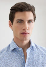 Shaped Leinenhemd Druck in Mittelblau |  Seidensticker Onlineshop