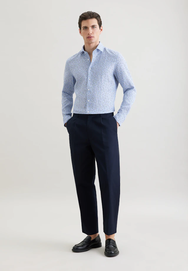 Shaped Leinenhemd Druck in Mittelblau |  Seidensticker Onlineshop