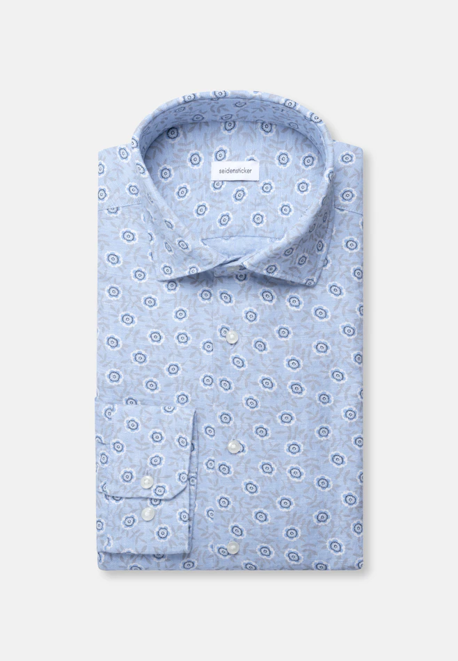 Shaped Linen shirt Print in Mittelblau | Seidensticker online shop