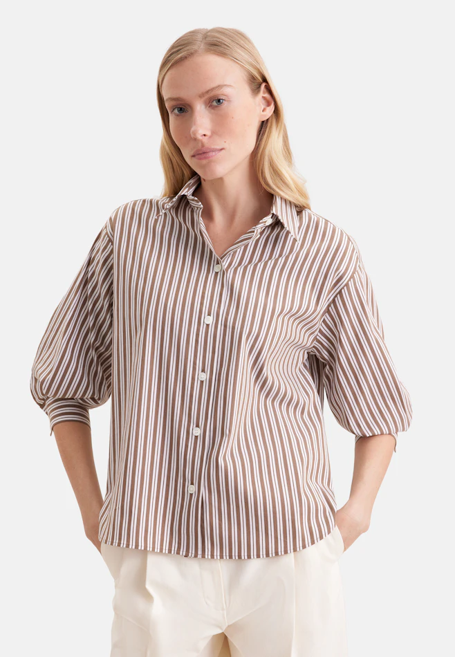 Chemisier oversize avec manches 3/4 en coton extensible dans Marron | Boutique en ligne Seidensticker