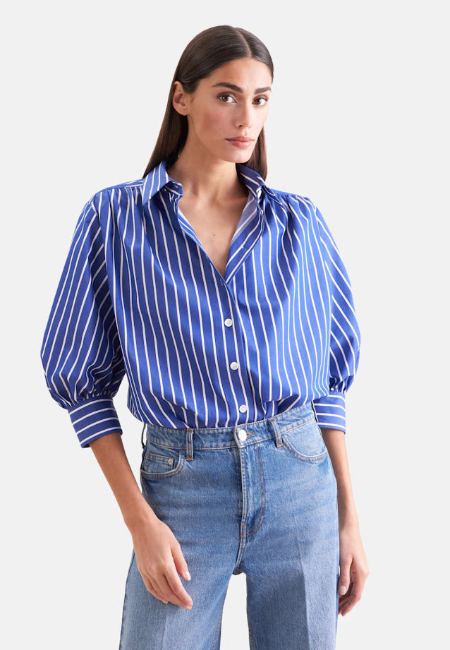 Hemdbluse mit 3/4 Volumenärmel in Mittelblau |  Seidensticker Onlineshop
