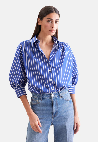 Hemdbluse mit 3/4 Volumenärmel in Mittelblau |  Seidensticker Onlineshop