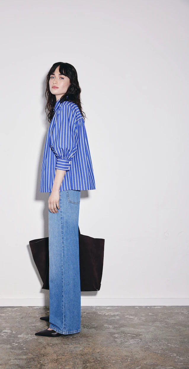 Hemdbluse mit 3/4 Volumenärmel in Mittelblau |  Seidensticker Onlineshop