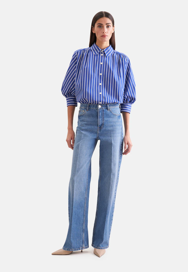 Hemdbluse mit 3/4 Volumenärmel in Mittelblau |  Seidensticker Onlineshop
