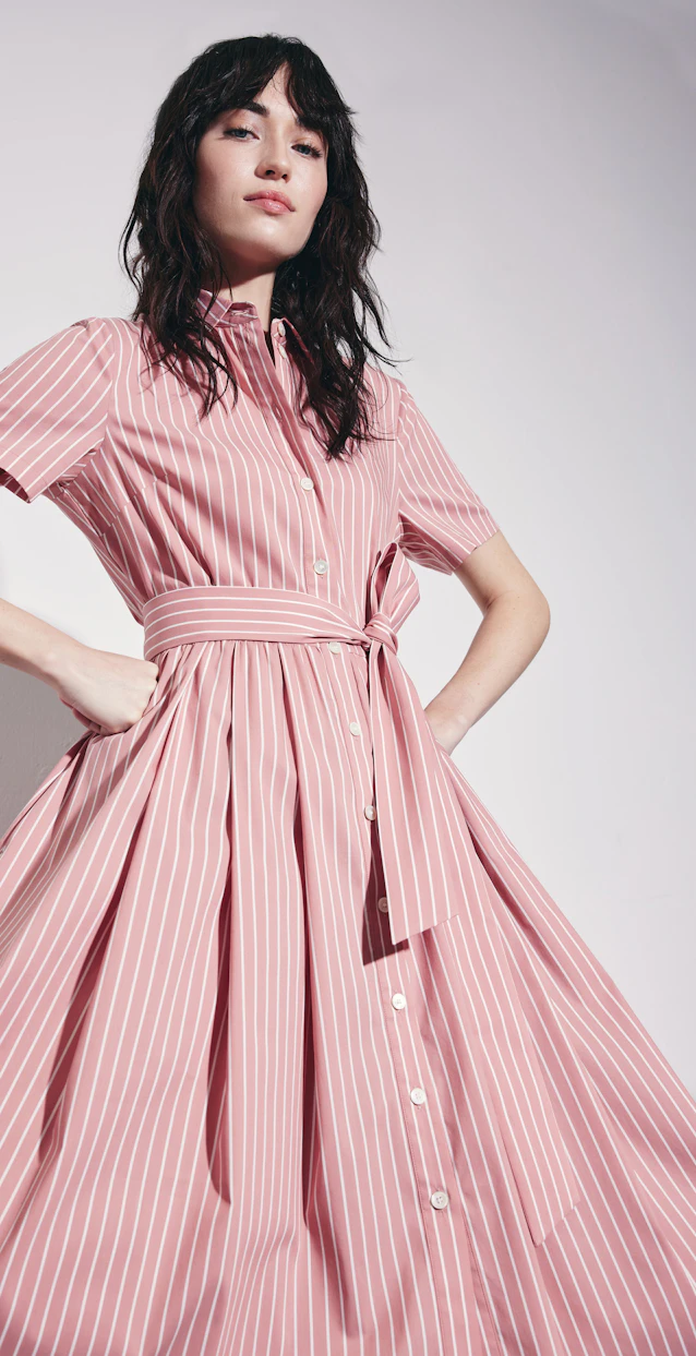 Hemdblusenkleid mit schwingendem Rock aus Baumwoll Stretch, slim fit in Rosa |  Seidensticker Onlineshop