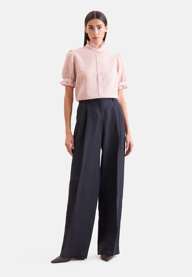 Pantalon plissé en 100 % lin