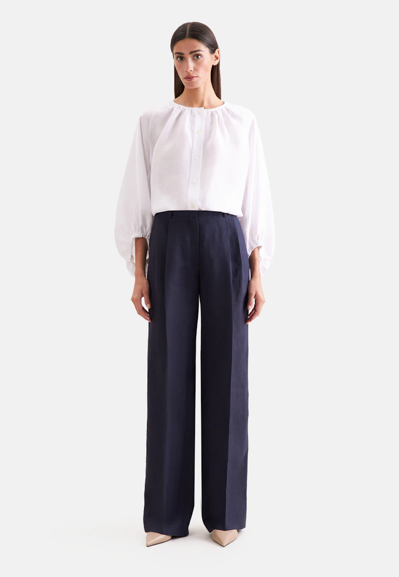 Pantalon plissé en 100 % lin