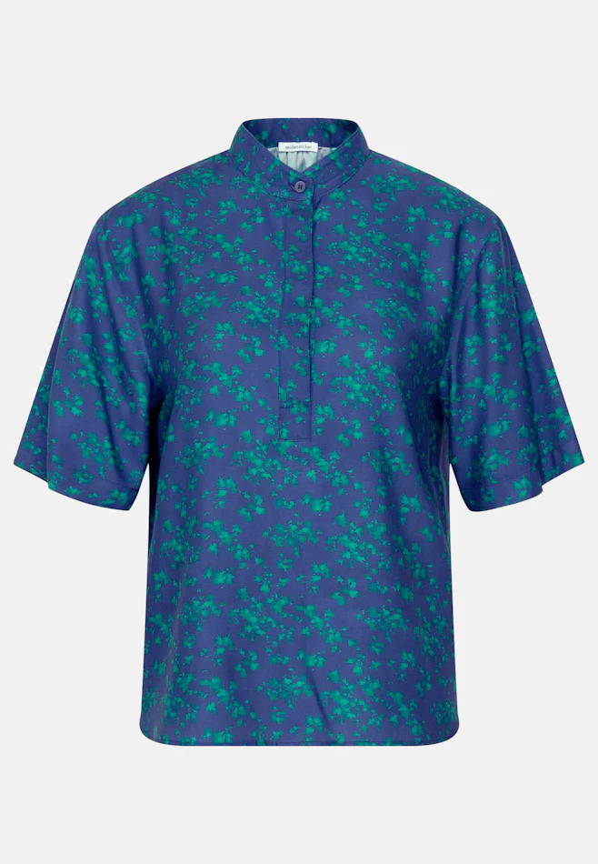 Satinierte Stehkragenbluse in A- Linie in Dunkelblau | Seidensticker Onlineshop