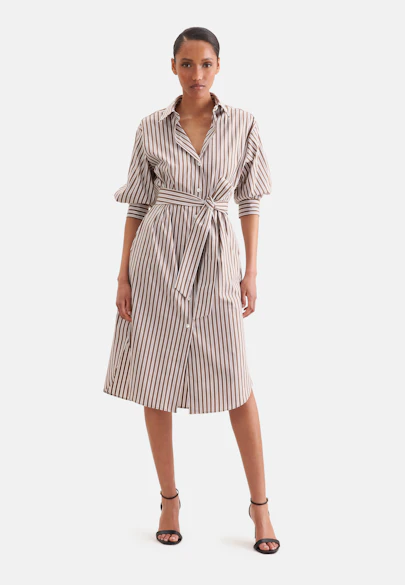 Robe-chemise oversize avec manches 3/4 et ceinture taille en coton extensible in Marron | Seidensticker Onlineshop