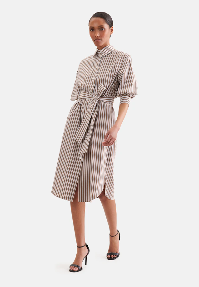 Oversized Hemdblusenkleid mit 3/4 Arm und Taillengürtel aus Baumwoll Stretch in Braun |  Seidensticker Onlineshop