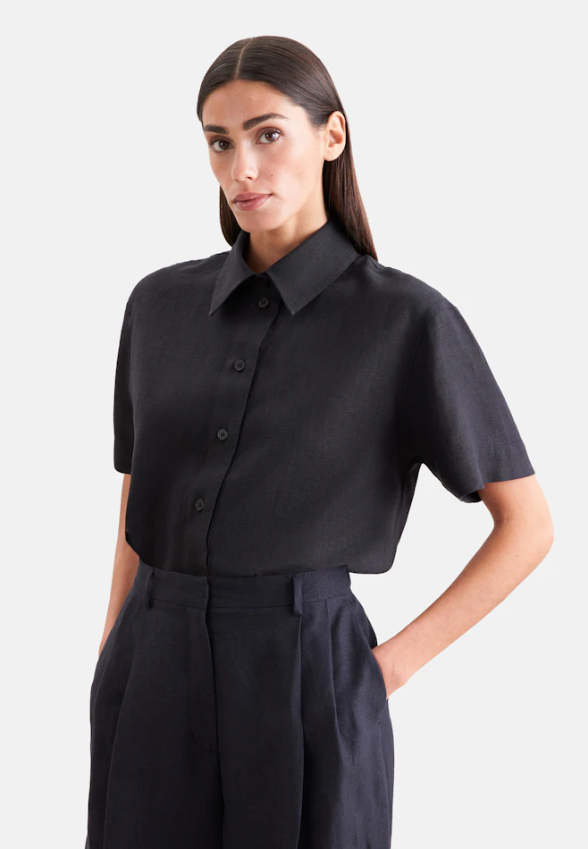 Halbarm Hemdbluse aus 100% Leinen in Schwarz | Seidensticker Onlineshop