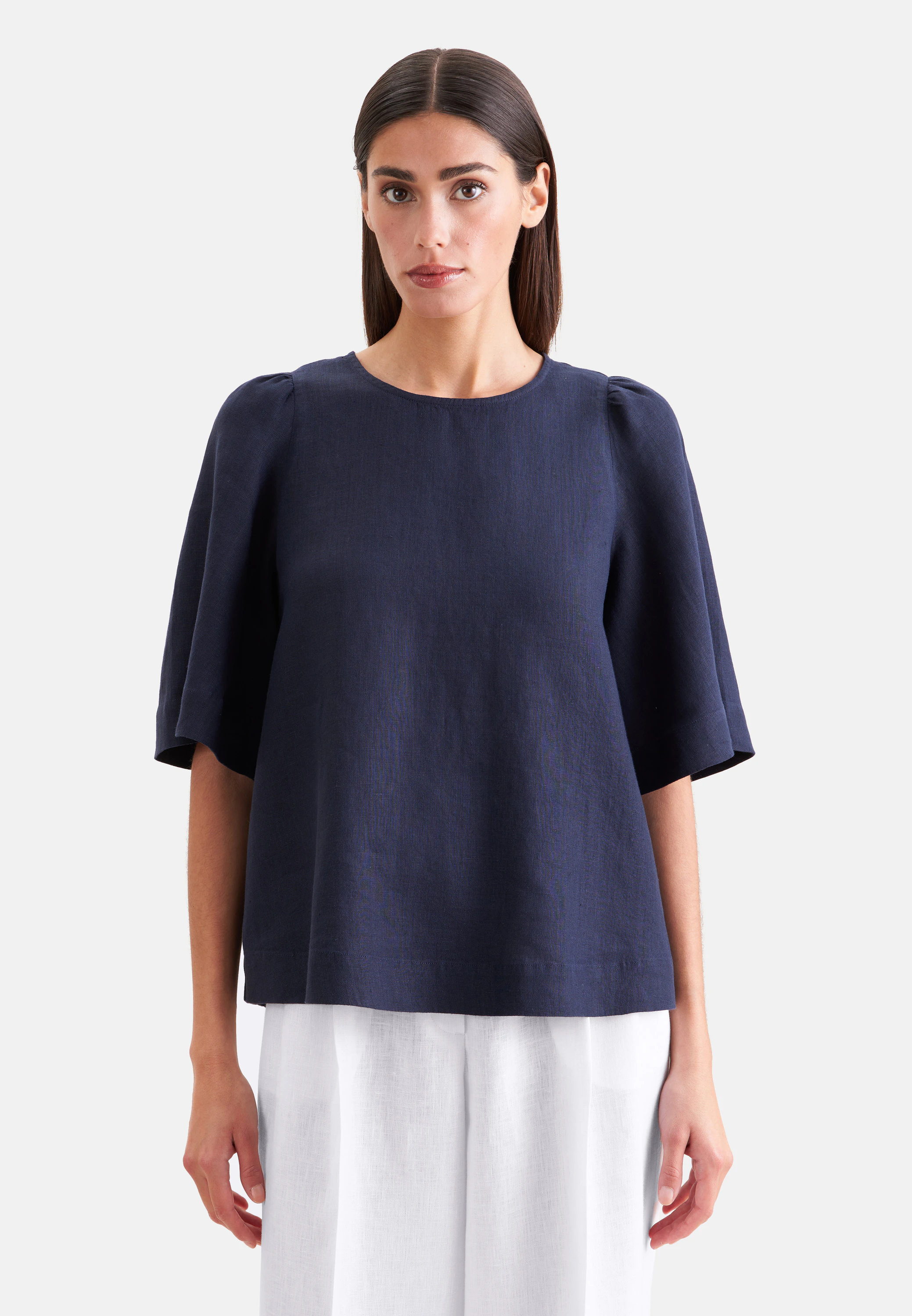 Shirt mit Glockenärmeln aus 100% Leinen Blau 36