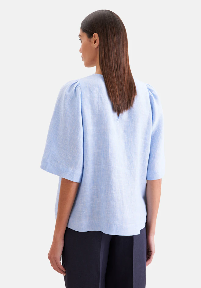 Shirt mit Glockenärmeln aus 100% Leinen in Mittelblau | Seidensticker Onlineshop