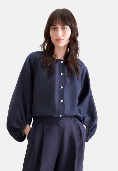 Tunique blouse avec pochettes de volume en mélange de lin in Bleu Foncé | Seidensticker Onlineshop
