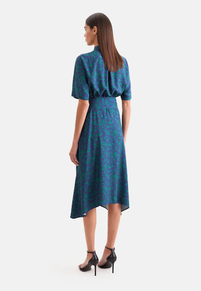 Robe en satin à col debout avec ceinture à cravate in Bleu Foncé | Seidensticker Onlineshop