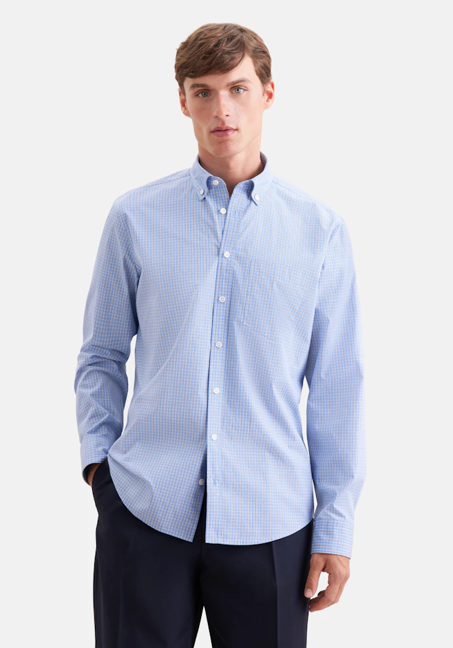 Regular Casual Hemd Karo in Hellblau | Seidensticker Onlineshop