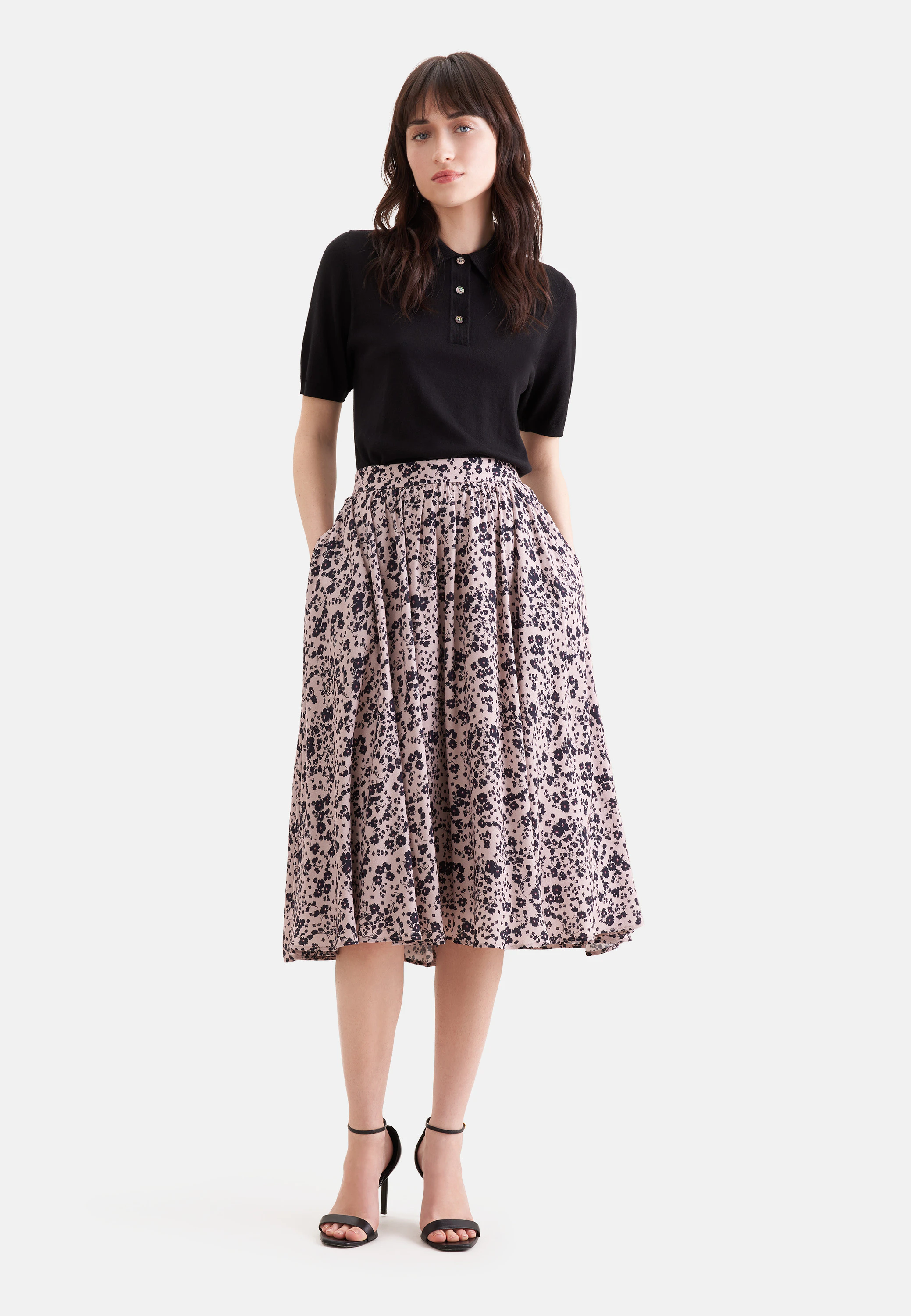 Weit schwingender Rock mit Taillenbund Rosa/Pink 36