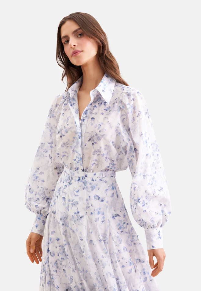 Chemisier avec motif en coton voile dans Bleu Clair | Boutique en ligne Seidensticker