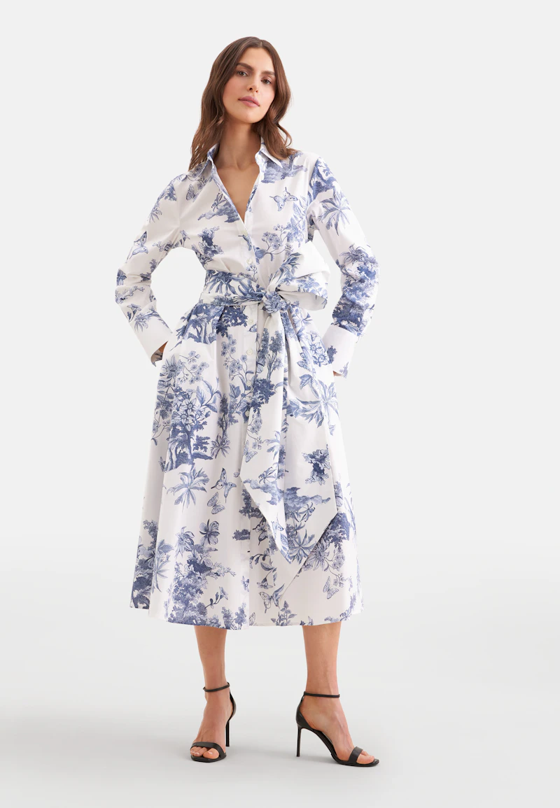 Hemdblusenkleid mit Print aus Baumwolle
