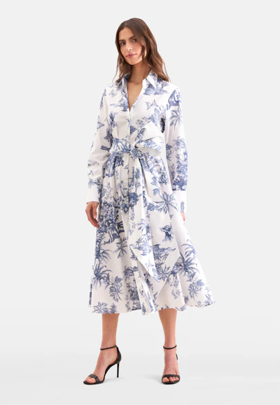 Hemdblusenkleid mit Print aus Baumwolle in Hellblau |  Seidensticker Onlineshop