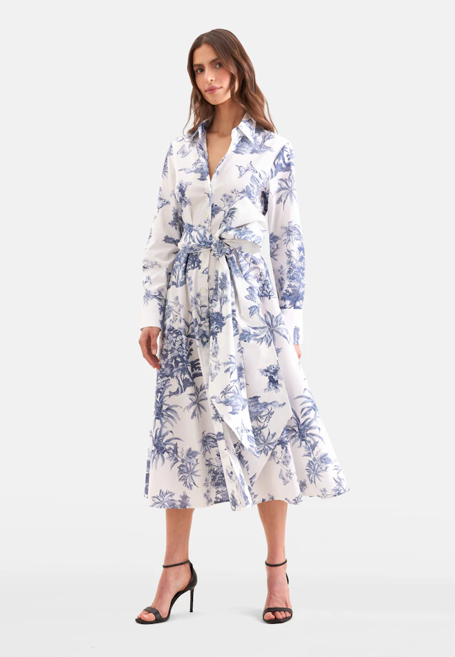 Hemdblusenkleid mit Print aus Baumwolle in Hellblau | Seidensticker Onlineshop