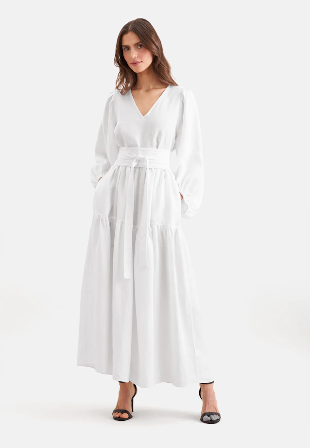 Stufenkleid mit V- Neck aus 100% Leinen in Weiß |  Seidensticker Onlineshop