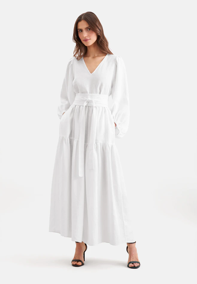 Stufenkleid mit V- Neck aus 100% Leinen in Weiß | Seidensticker Onlineshop