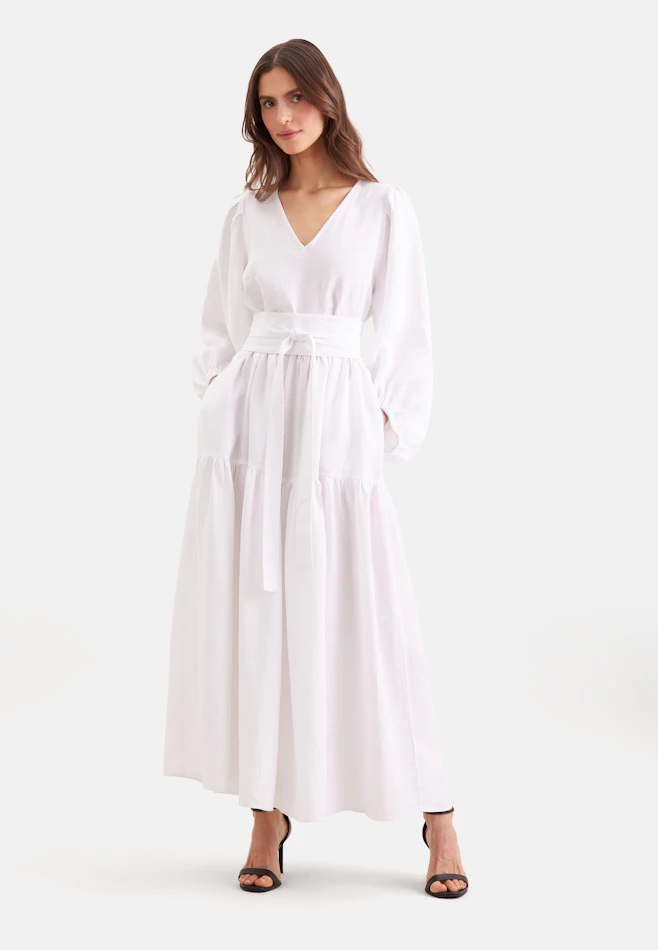 Stufenkleid mit V- Neck aus 100% Leinen in Weiß | Seidensticker Onlineshop