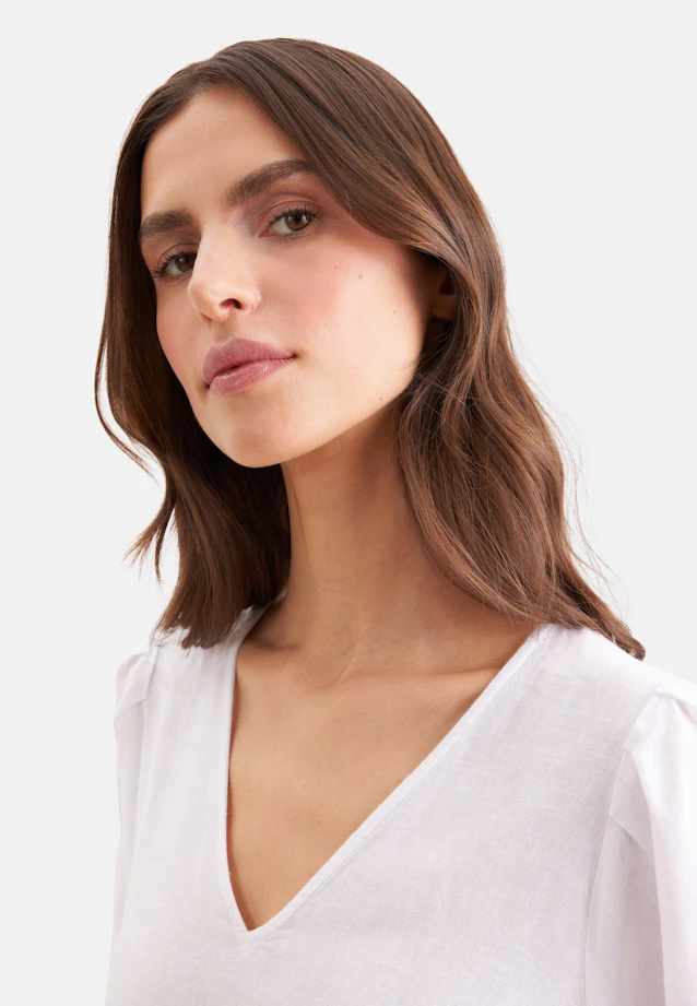 Robe à étages à col en V en 100 % lin in Blanc |  Seidensticker Onlineshop
