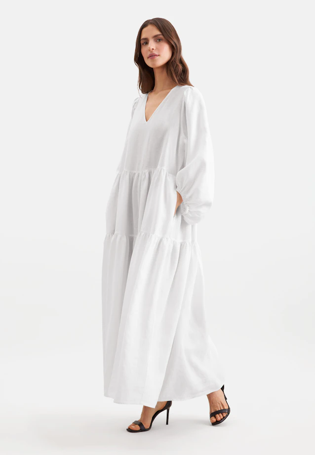 Stufenkleid mit V- Neck aus 100% Leinen in Weiß |  Seidensticker Onlineshop