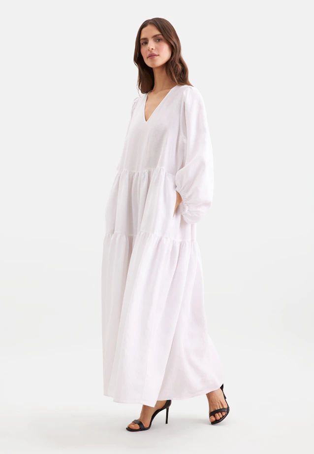 Robe à étages à col en V en 100 % lin in Blanc |  Seidensticker Onlineshop