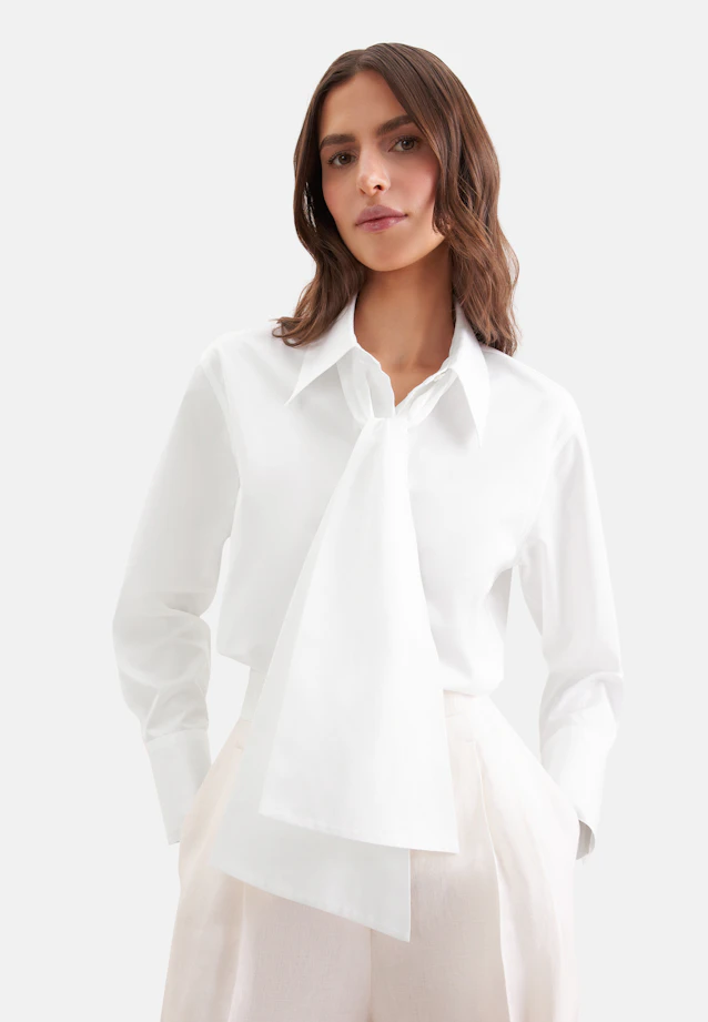 Hemdbluse mit abnehmbarer Schluppe aus Cotton Twill in Weiß |  Seidensticker Onlineshop