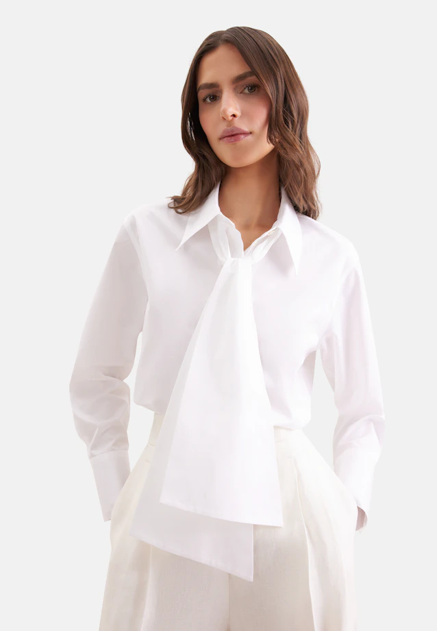 Shirt blouse with detachable bow made of cotton twill in Weiß |  Seidensticker Onlineshop