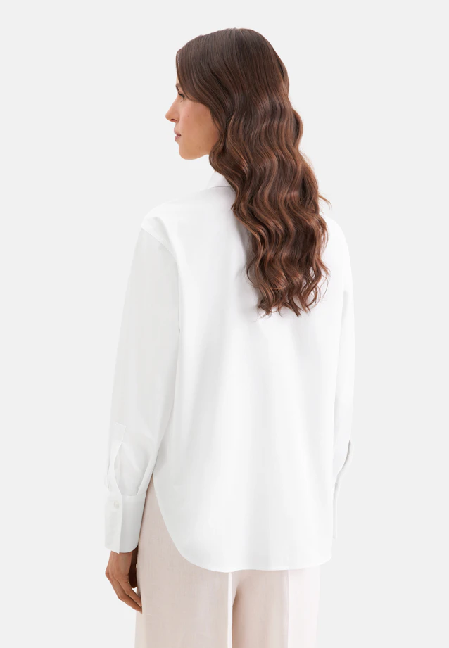 Hemdbluse mit abnehmbarer Schluppe aus Cotton Twill in Weiß |  Seidensticker Onlineshop