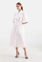 Shirt dress with embroidery and waist belt made of 100% linen in Weiß |  Seidensticker Onlineshop
