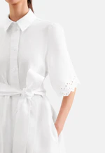 Hemdblusenkleid mit Stickerei und Taillengürtel aus 100% Leinen in Weiß |  Seidensticker Onlineshop