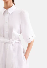 Hemdblusenkleid mit Stickerei und Taillengürtel aus 100% Leinen in Weiß |  Seidensticker Onlineshop