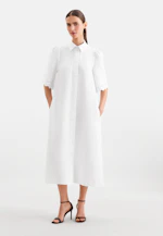 Hemdblusenkleid mit Stickerei und Taillengürtel aus 100% Leinen in Weiß |  Seidensticker Onlineshop