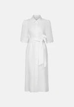 Hemdblusenkleid mit Stickerei und Taillengürtel aus 100% Leinen in Weiß |  Seidensticker Onlineshop