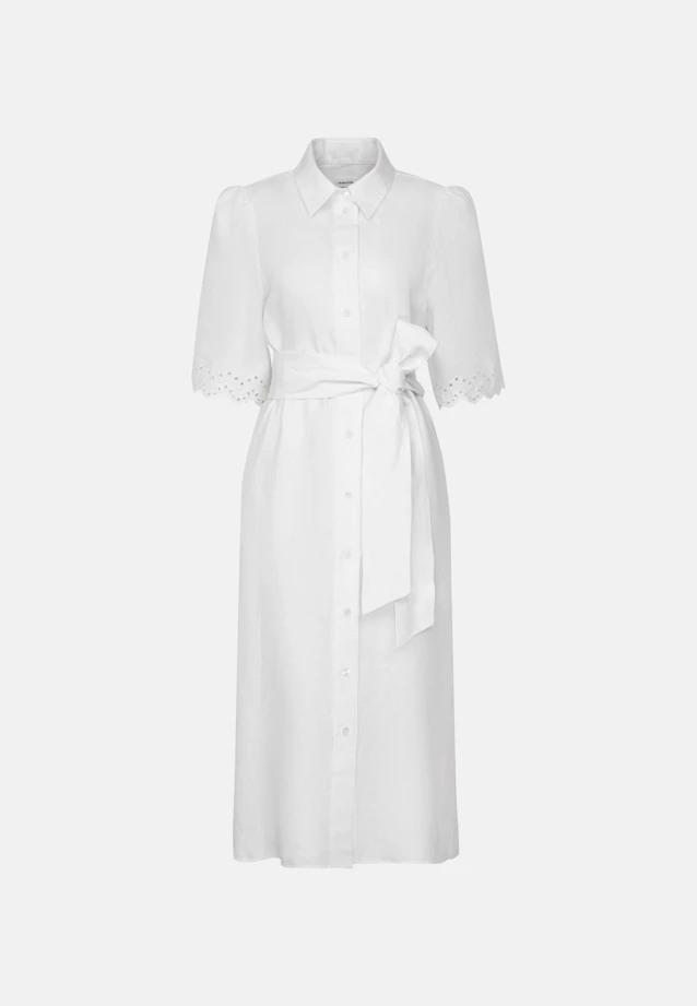 Hemdblusenkleid mit Stickerei und Taillengürtel aus 100% Leinen in Weiß |  Seidensticker Onlineshop