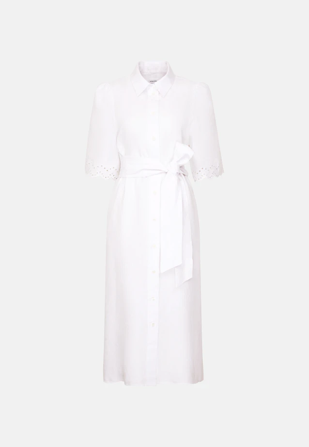 Hemdblusenkleid mit Stickerei und Taillengürtel aus 100% Leinen in Weiß |  Seidensticker Onlineshop