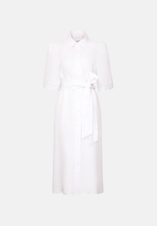 Hemdblusenkleid mit Stickerei und Taillengürtel aus 100% Leinen in Weiß | Seidensticker Onlineshop