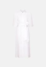 Hemdblusenkleid mit Stickerei und Taillengürtel aus 100% Leinen in Weiß |  Seidensticker Onlineshop