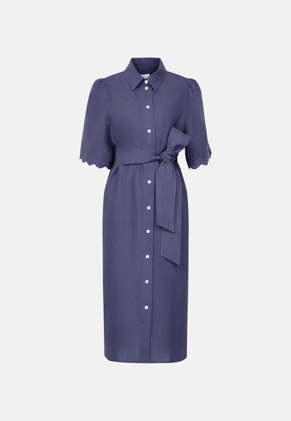 Robe-chemise brodée et ceinture de taille en 100 % lin in Bleu Moyen |  Seidensticker Onlineshop